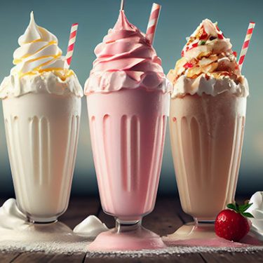 Sweet summer milkshake on wood table background , generative AI